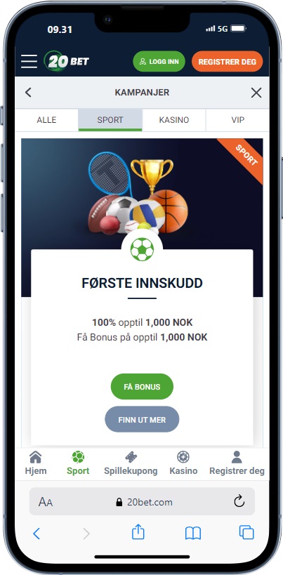 20bet fotball bonus